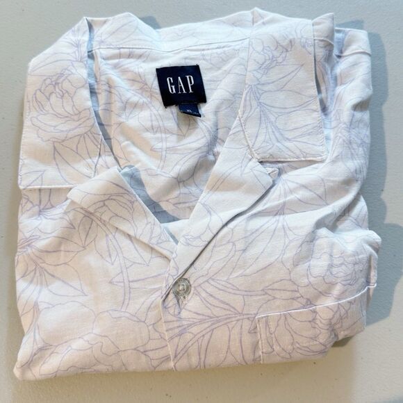 Gap Men's Short Sleeve Button-Up Linen Shirt Size XL Purple - Picture 9 of 11